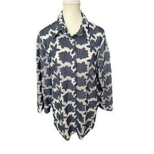 XL ALFRED DUNNER Blue Mesh Floral Top Button Down